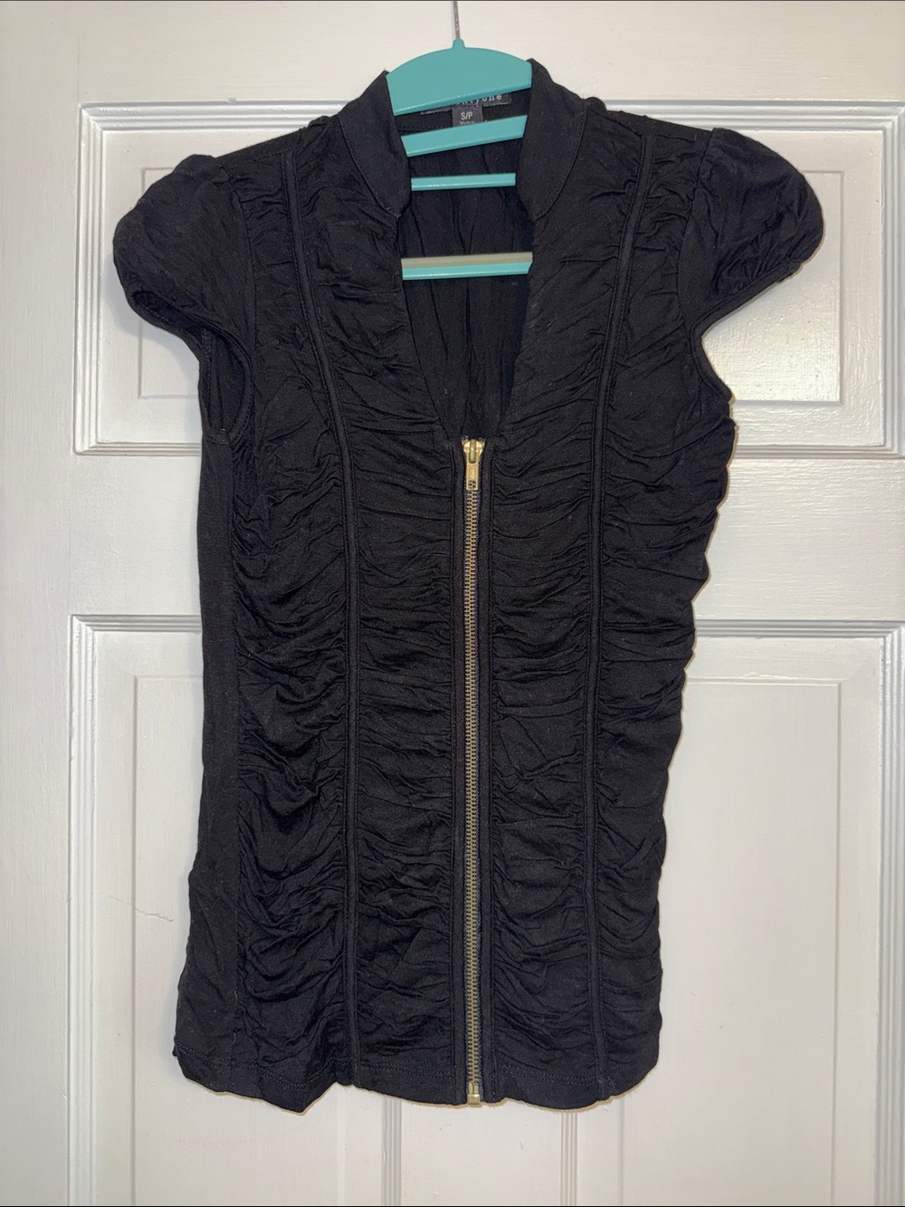 Forever 21 Black Short Sleeve Top with Zip Detail